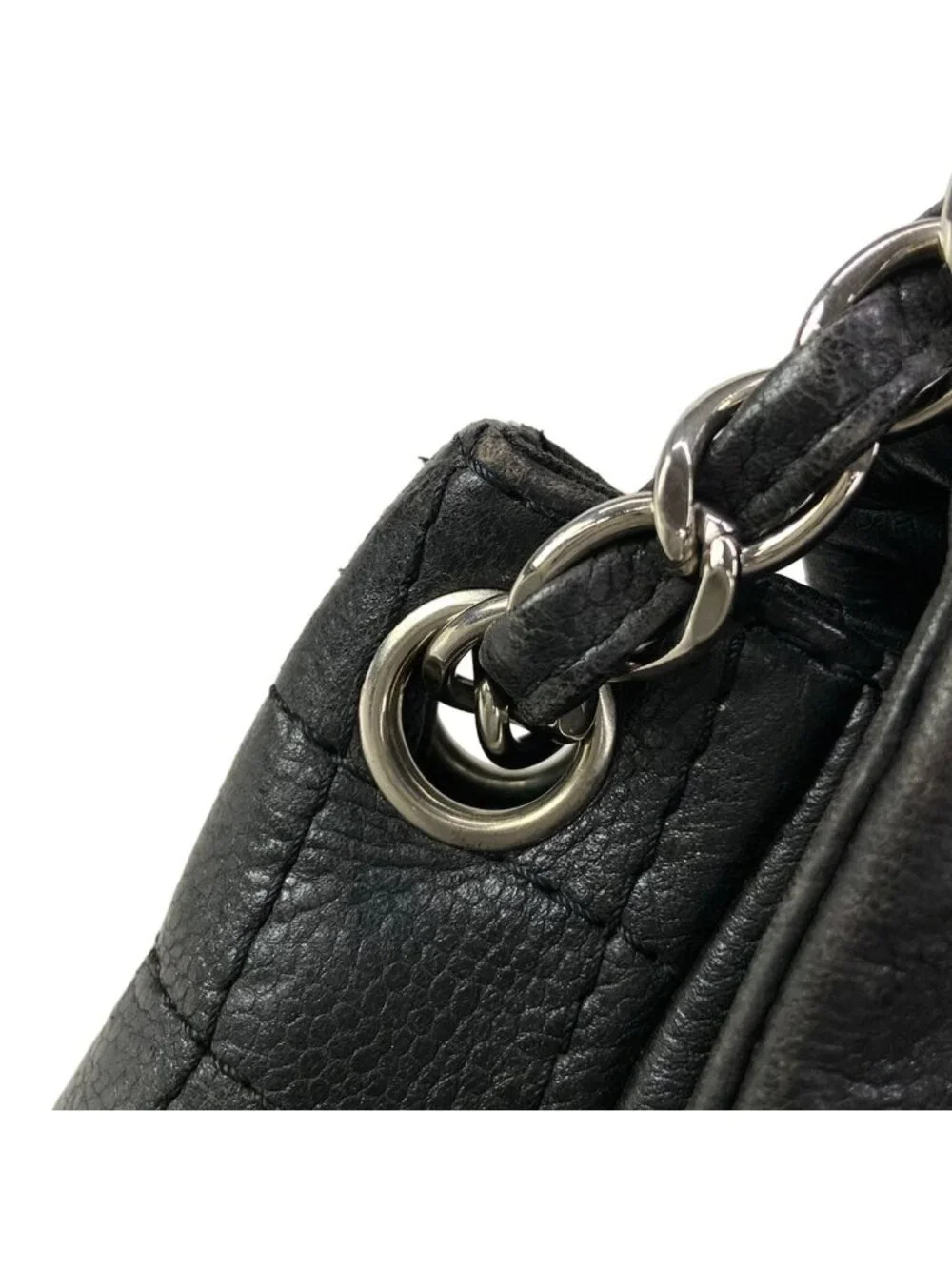 Chanel Shoulder Bag Half Moon Black CC Logo Chain Silver